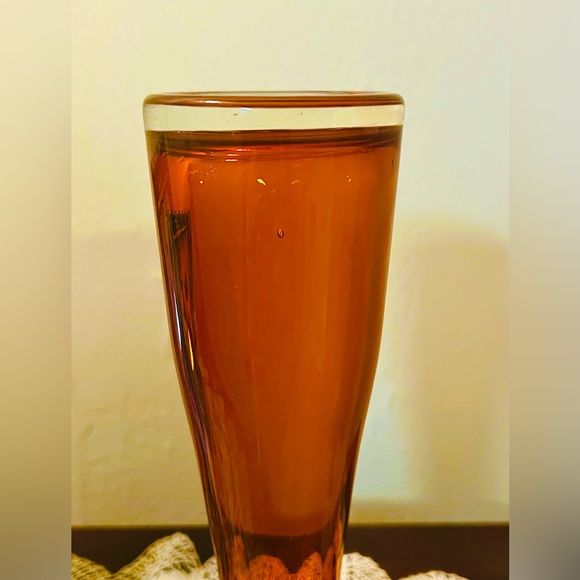 Vintage Permission Dark Orange Hand Blown  Skinny Swung Bud Vase 10” - Picture 8 of 10